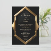 黒い背景に対する金ゴールド結婚フレーム 招待状 (スタンド正面)