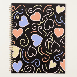 黒い背景に明るい色のハート プランナー手帳