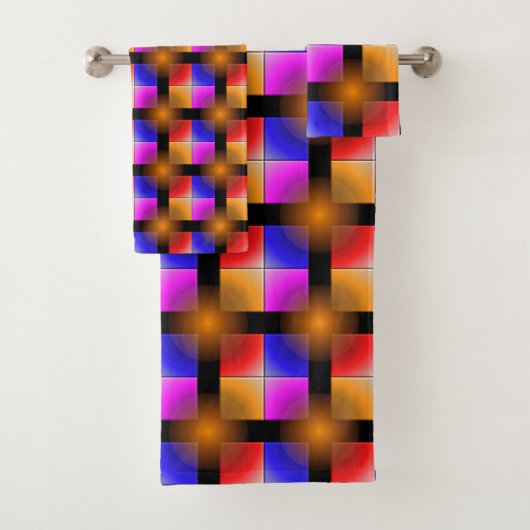 黒い背景に明るい色の正方形 バスタオルセット (インサイチュ)