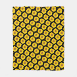 黒い背景に明るい黄色のひまわり フリースブランケット