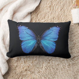 黒い背景に映えるモルフォ蝶 ランバークッション