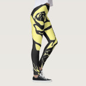 黒い背景に柔らかい黄色の木版バラ レギンス (右)