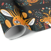 黒い背景に様式化された動物 ラッピングペーパー (ロールコーナー)