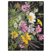 黒い背景に水色の野花の花束 クリップボード (裏面)