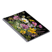 黒い背景に水色の野花の花束 ノートブック (右側)