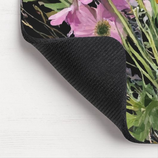 黒い背景に水色の野花の花束 マウスパッド (コーナー)