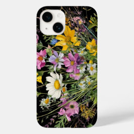 黒い背景に水色の野花の花束 Case-Mate iPhone 14ケース