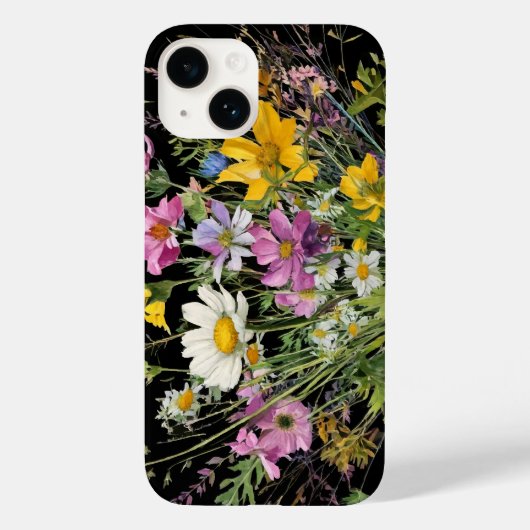 黒い背景に水色の野花の花束 Case-Mate iPhoneケース (裏面)