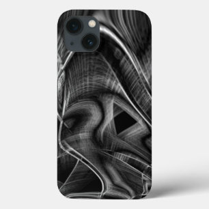 黒い背景に灰色の溝が多く曲がっている iPhone 13ケース