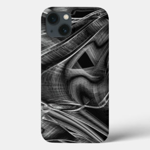 黒い背景に灰色の溝が多く曲がっている iPhone 13ケース