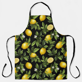 黒い背景に生き生きとしたレモン エプロン