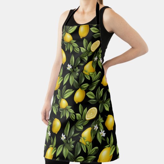 黒い背景に生き生きとしたレモン エプロン (インサイチュ)