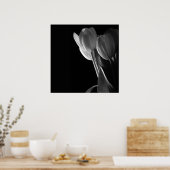 黒い背景に白いチューリップ写真 ポスター (キッチン)