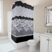 黒い背景に白い装飾レースを分離 シャワーカーテン (インサイチュ)