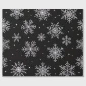 黒い背景に白い雪の結晶 クリスマス ラッピングペーパー (フラット)