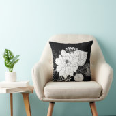 黒い背景に白と黒の花 クッション (椅子)