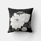 黒い背景に白と黒の花 クッション (裏面)