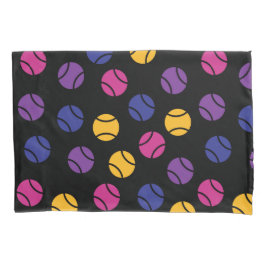 黒い背景に紫と黄色のテニスボール 枕カバー