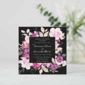 黒い背景に紫のピンクのフローラ結婚を 招待状 (スタンド正面)