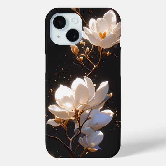 黒い背景に美しいマグノリアの花 Case-Mate iPhoneケース (裏面)