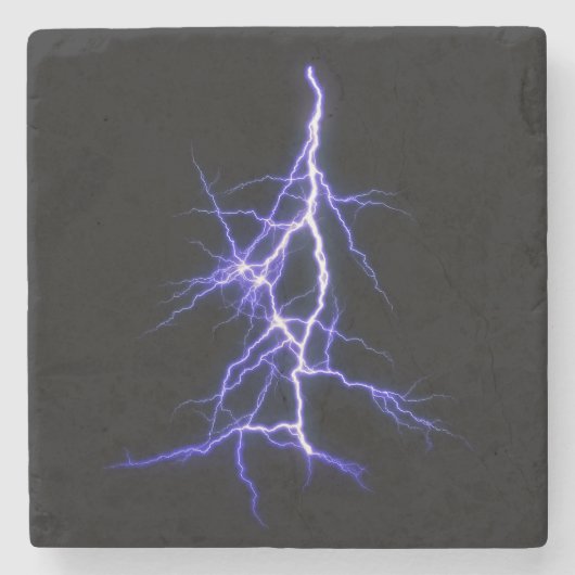 黒い背景に美しい青の稲妻 ストーンコースター (正面)