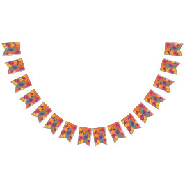 黒い背景に色とりどりの花と葉 バンティングフラッグ