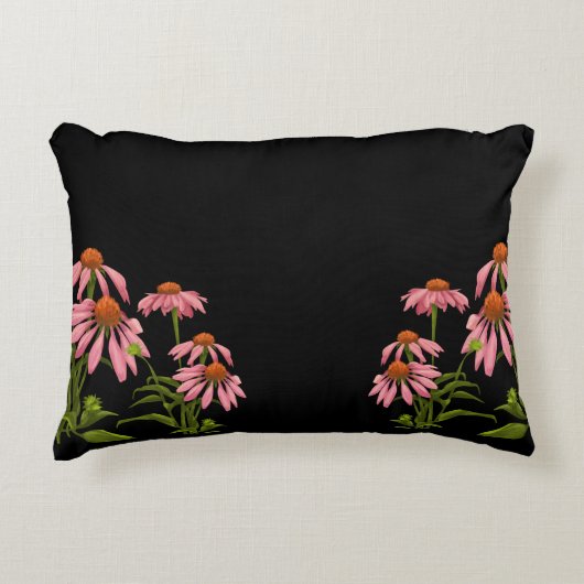 黒い背景に色の濃いピンクの花 アクセントクッション (正面)