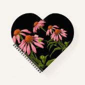 黒い背景に色の濃いピンクの花 ノートブック (正面)