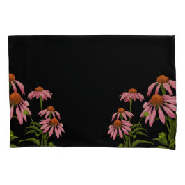 黒い背景に色の濃いピンクの花 枕カバー