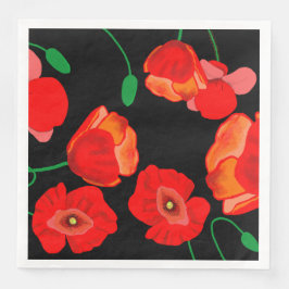 黒い背景に赤いケシのイラストレーション