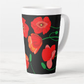 黒い背景に赤いケシのイラストレーション カフェラテマグ (右アングル)