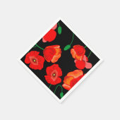 黒い背景に赤いケシのイラストレーション スタンダードカクテルナプキン (角)