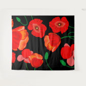 黒い背景に赤いケシのイラストレーション タペストリー (正面(横))