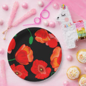 黒い背景に赤いケシのイラストレーション ペーパープレート (パーティー)