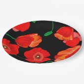 黒い背景に赤いケシのイラストレーション ペーパープレート (アングル)