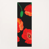 黒い背景に赤いケシのイラストレーション ヨガマット (正面)