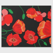 黒い背景に赤いケシのイラストレーション ラッピングペーパー (フラット)