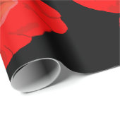 黒い背景に赤いケシのイラストレーション ラッピングペーパー (ロールコーナー)