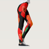 黒い背景に赤いケシのイラストレーション レギンス (右)