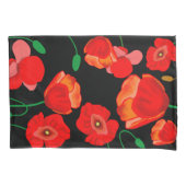 黒い背景に赤いケシのイラストレーション 枕カバー (正面)