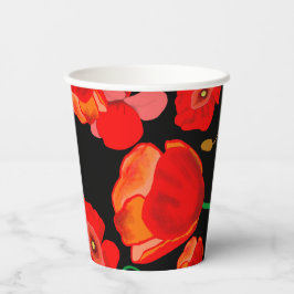 黒い背景に赤いケシのイラストレーション 紙コップ