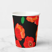 黒い背景に赤いケシのイラストレーション 紙コップ (左)