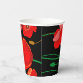 黒い背景に赤いケシのイラストレーション 紙コップ (右)
