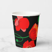 黒い背景に赤いケシのイラストレーション 紙コップ (正面)