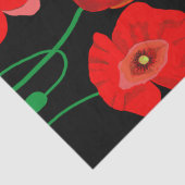 黒い背景に赤いケシのイラストレーション 薄葉紙 (詳細)