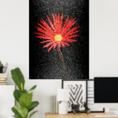 黒い背景に赤いデイジー |抽象芸術アート ポスター (ホームオフィス)