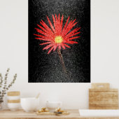 黒い背景に赤いデイジー |抽象芸術アート ポスター (キッチン)