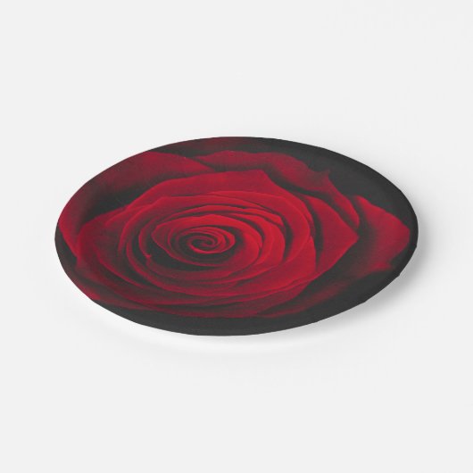 黒い背景に赤いバラのヴィンテージ効果 ペーパープレート (アングル)