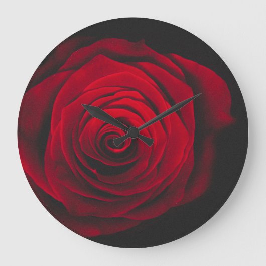 黒い背景に赤いバラのヴィンテージ効果 ラージ壁時計 (正面)