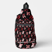 黒い背景に赤い弓 スリングバッグ (正面)